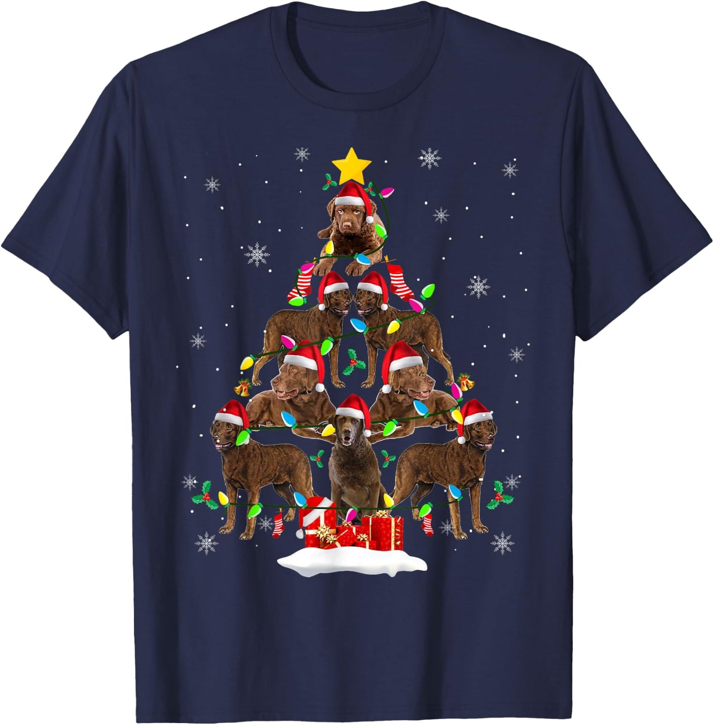 Chesapeake Bay Retriever Christmas Tree Funny Santa Dog Gift Men Women Kids T-Shirt - T-Shirt | Navy