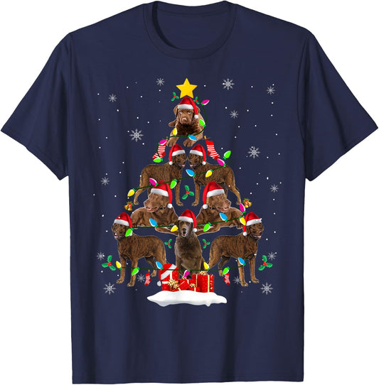 Chesapeake Bay Retriever Christmas Tree Funny Santa Dog Gift Men Women Kids T-Shirt - T-Shirt | Navy