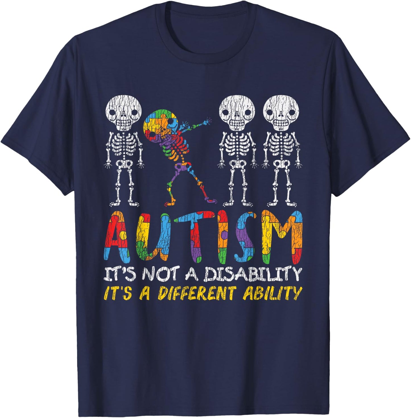 Autism Awerness - Skeleton Dabbing Autistic Kids Awareness T-Shirt - T-Shirt | Navy