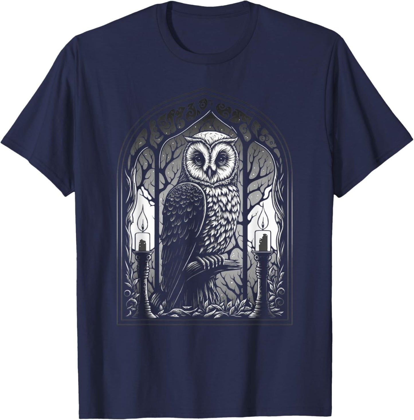 Wiccan Witch Owl With Candle Illustration, Version 2 of 6 T-Shirt - T-Shirt | Navy