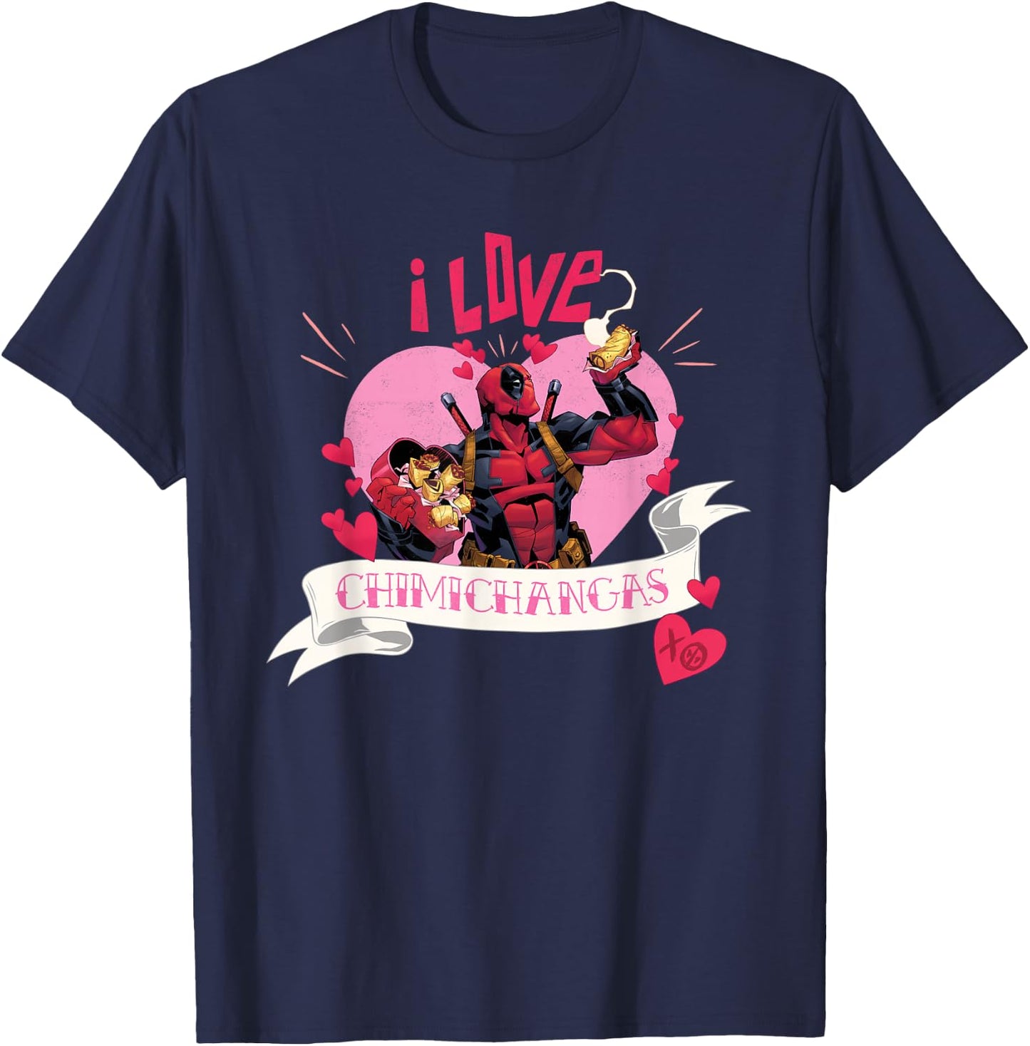 Marvel Valentine’s Day Deadpool Heart I Love Chimichangas T-Shirt - T-Shirt | Navy