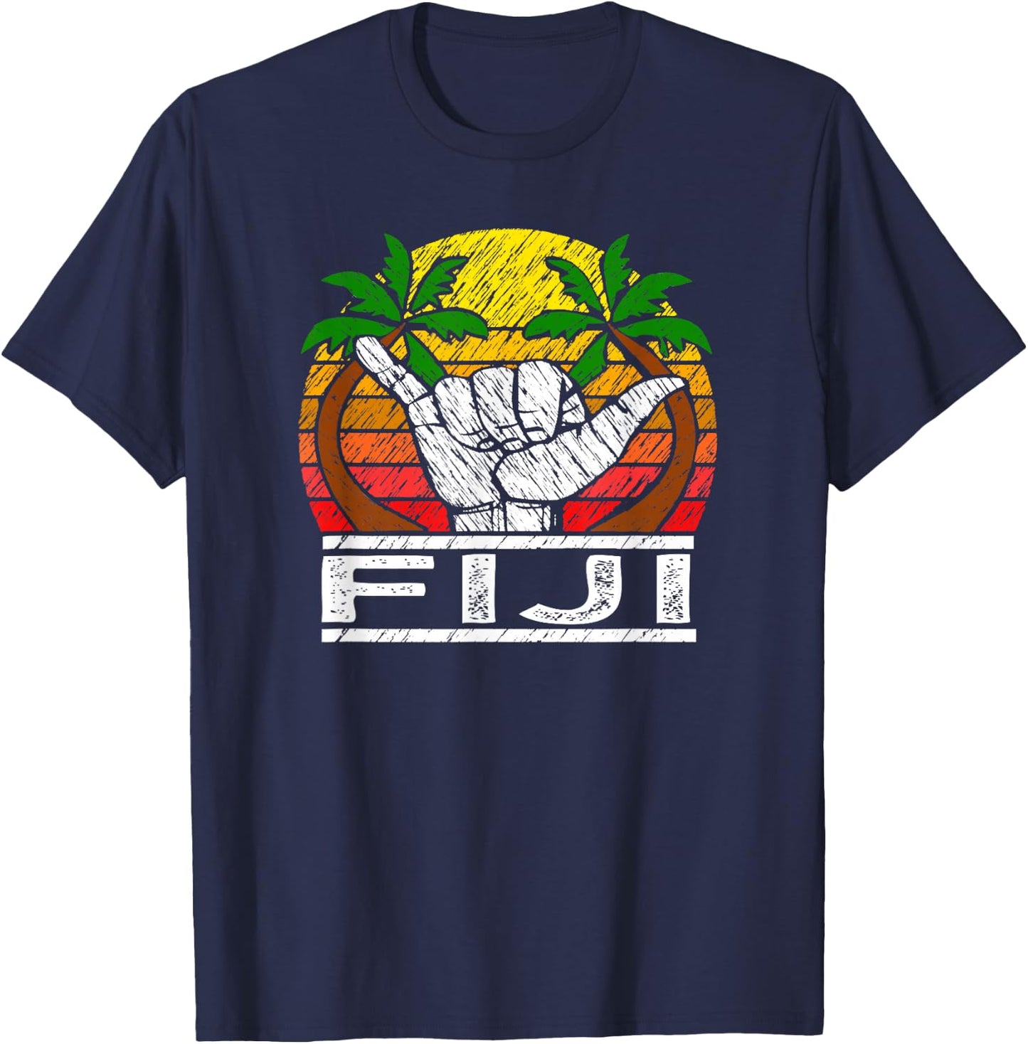 Vintage Fiji Island Sunset Gift Fijian T-Shirt - T-Shirt | Navy