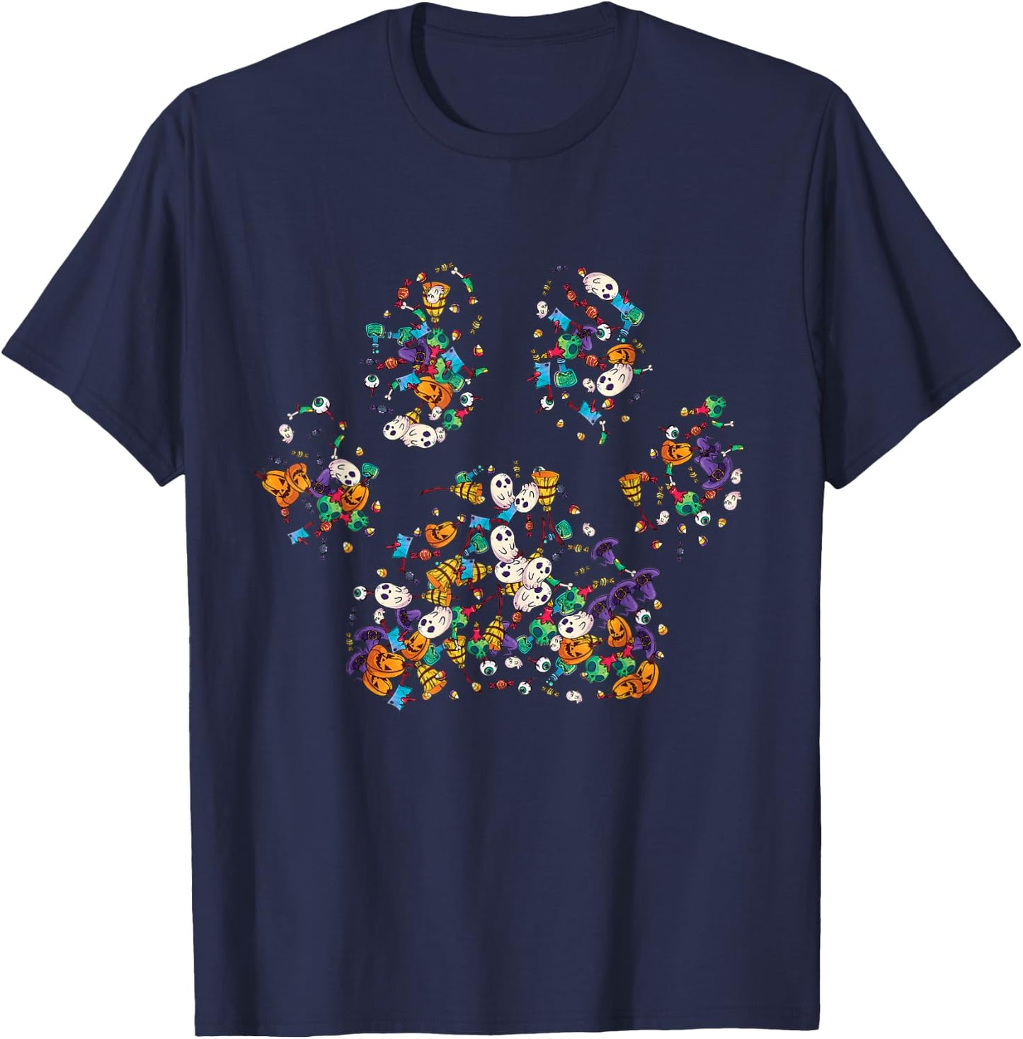 Paw Print Halloween Dog Candy Pumpkin Ghost Gift Women Girls T-Shirt - T-Shirt | Navy