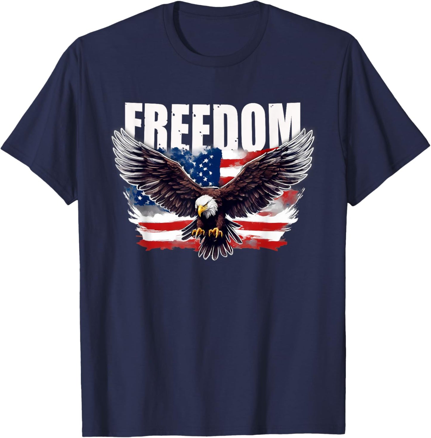 Patriotic USA American Flag and Eagle FREEDOM 4th of July T-Shirt - T-Shirt | Navy