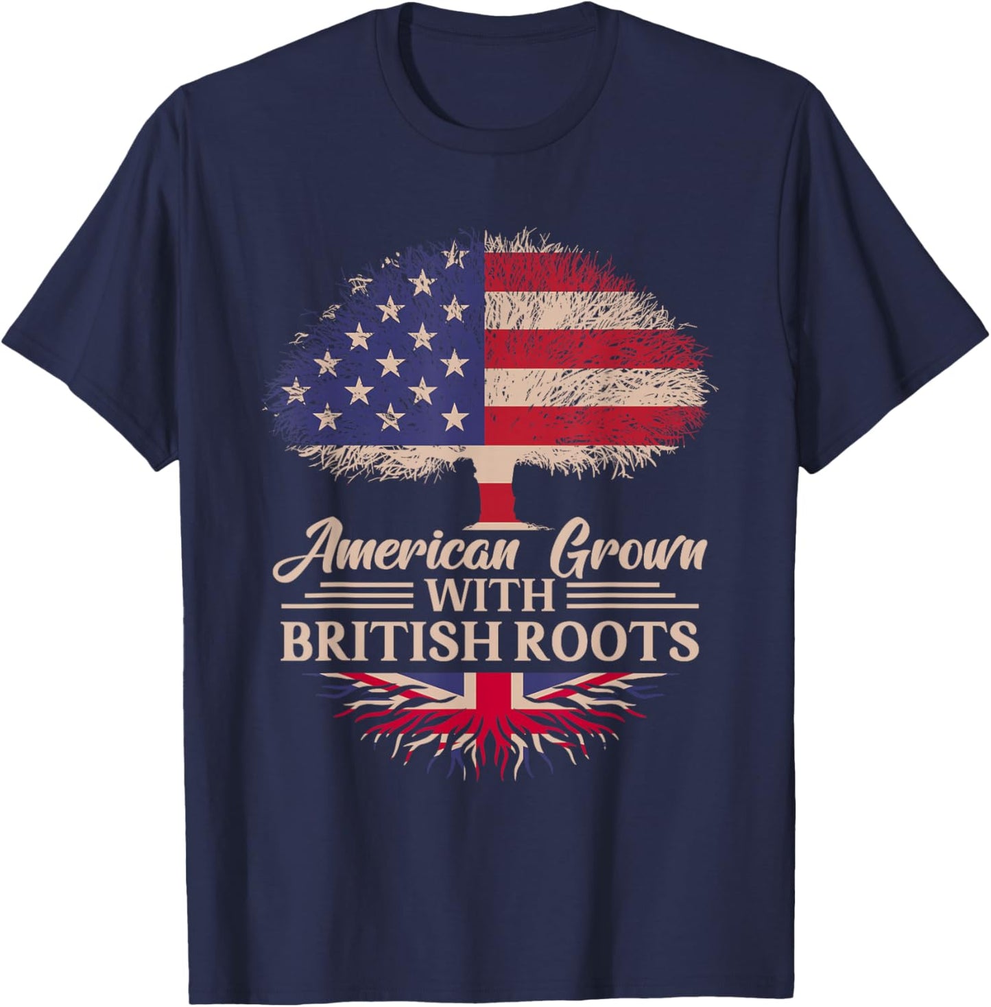American Grown with British Roots Half American Flag British T-Shirt - T-Shirt | Navy