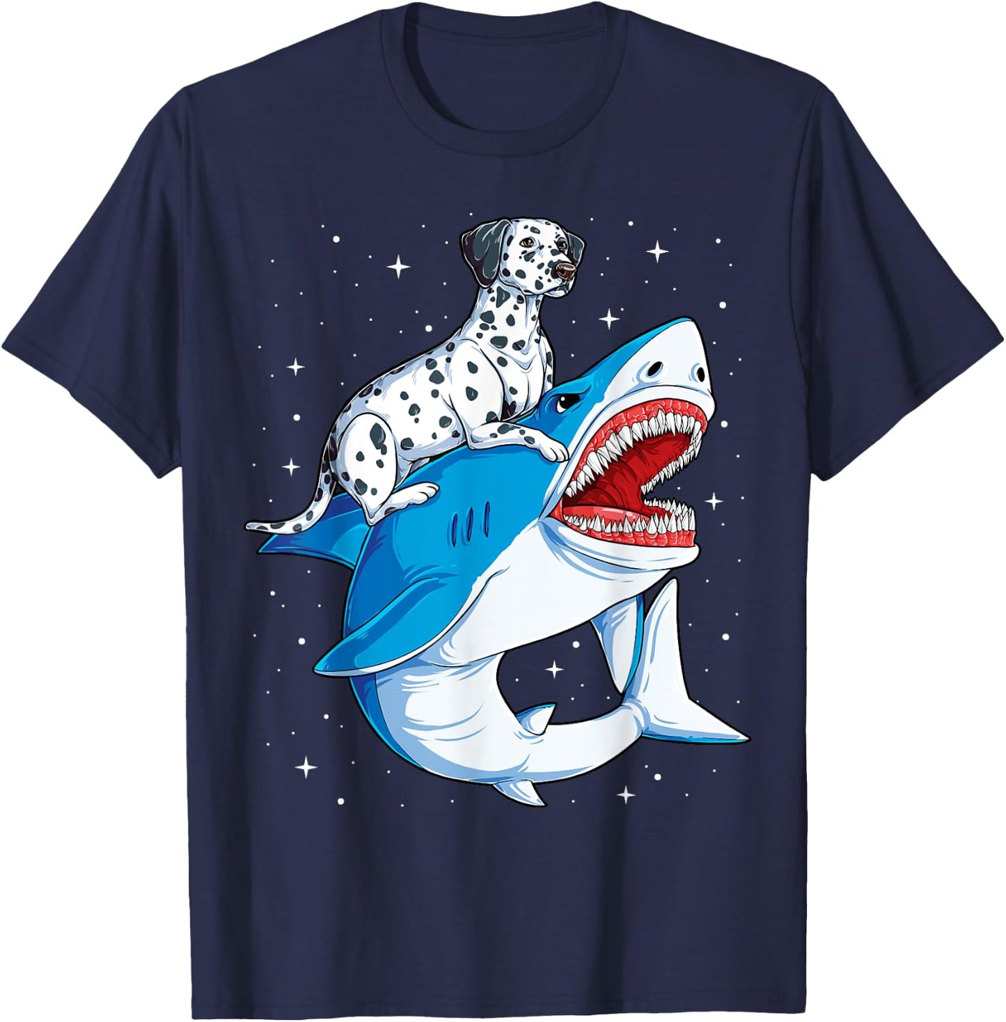 Dalmatian Riding Shark Jawsome Dog Lover Gifts Space Galaxy T-Shirt - T-Shirt | Navy