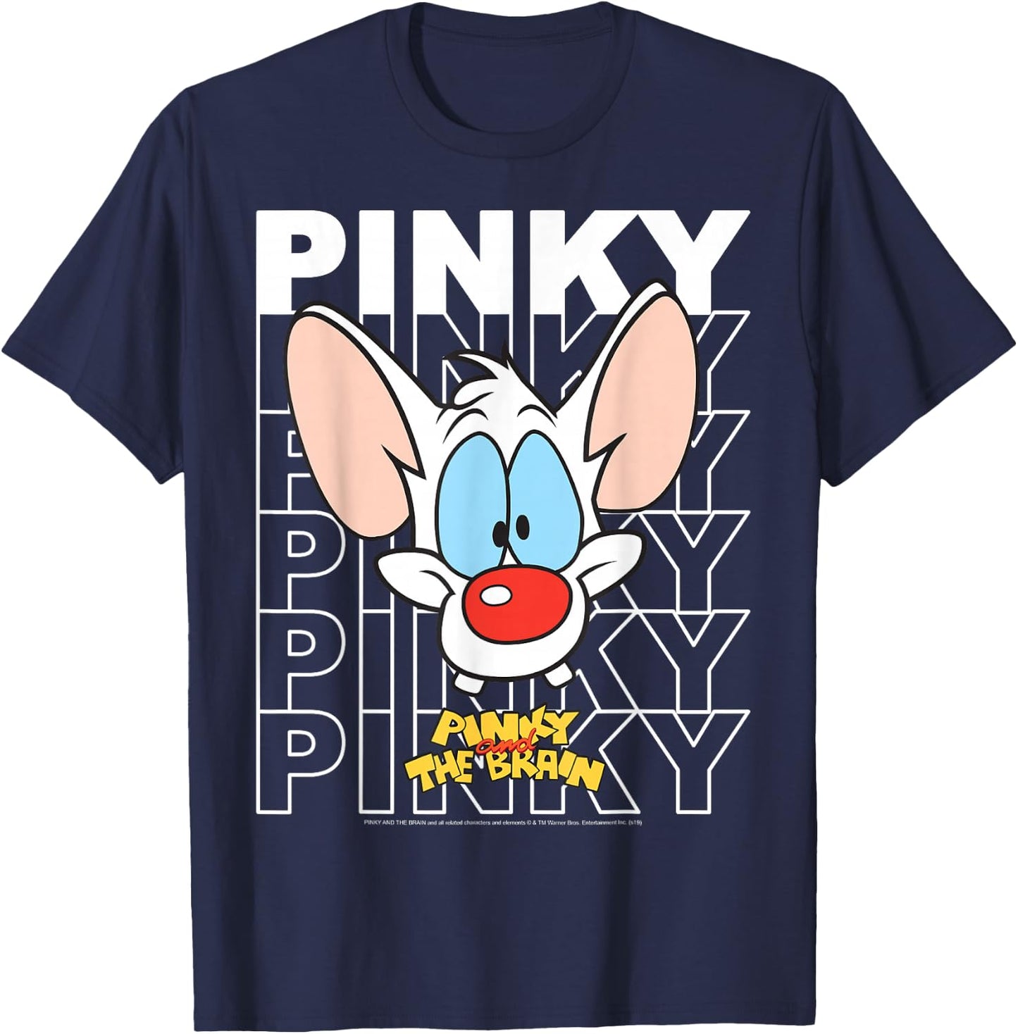Pinky and The Brain Pinky Text Stack Big Face T-Shirt - T-Shirt | Navy