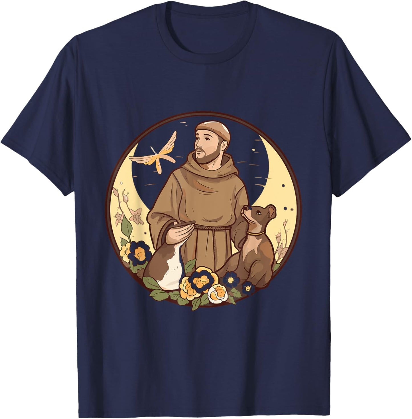 St Francis of Assisi Art Patron Saint of Animals Catholic T-Shirt - T-Shirt | Navy