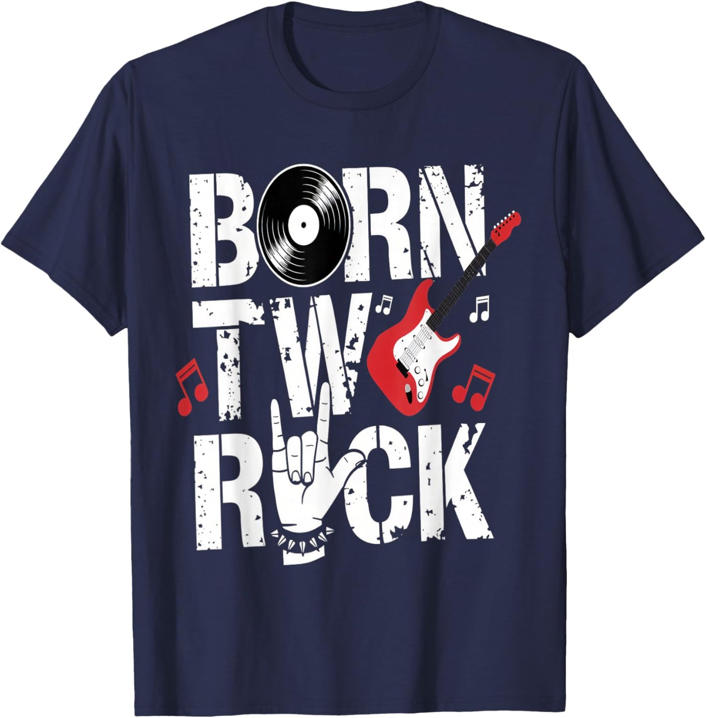 Born Two Rock 2nd Birthday Guitar Design T-Shirt - T-Shirt | Navy