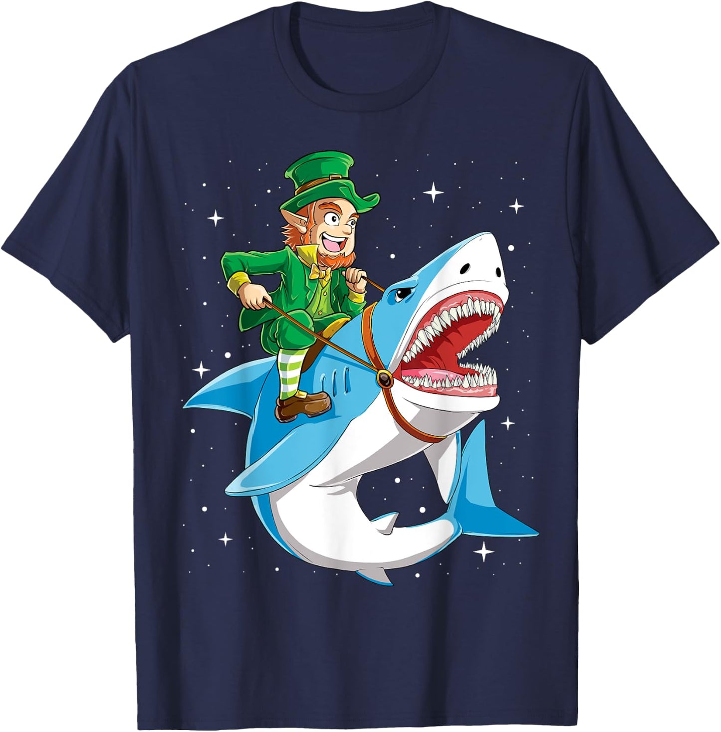 Leprechaun Riding Shark St Patricks Day Boys Girls Men Women T-Shirt - T-Shirt | Navy