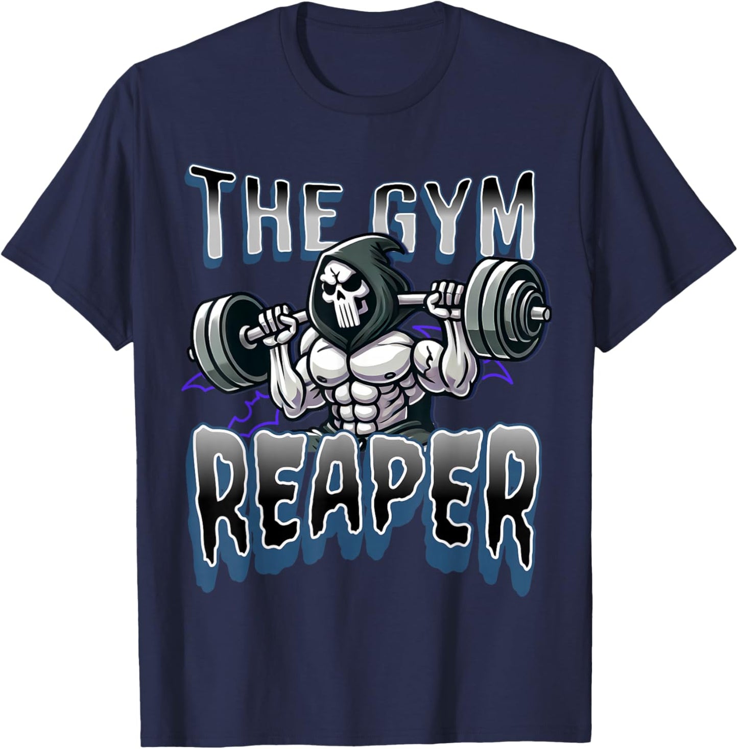 Grim Reaper Workout Gym Halloween : Gym Reaper Design, Black, -Adults, Short Sleeve, , Size Small T-Shirt - T-Shirt | Navy