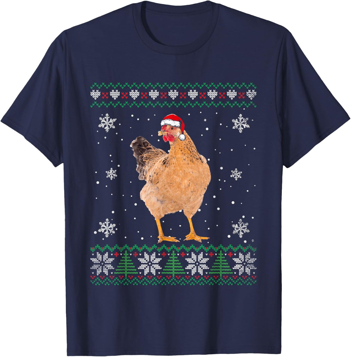 Santa Chicken Ugly Sweater Animals Christmas Pajama T-Shirt - T-Shirt | Navy
