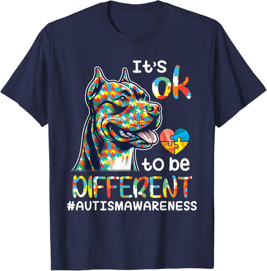 Pitbull Autistic It's OK To Be Different Autism Support Hope T-Shirt - T-Shirt | Navy