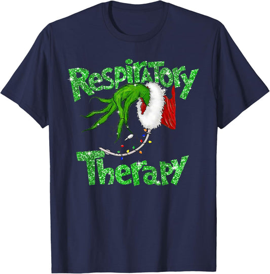 Respiratory Therapy Christmas Pulmonologist Nurse Pajamas T-Shirt - T-Shirt | Navy