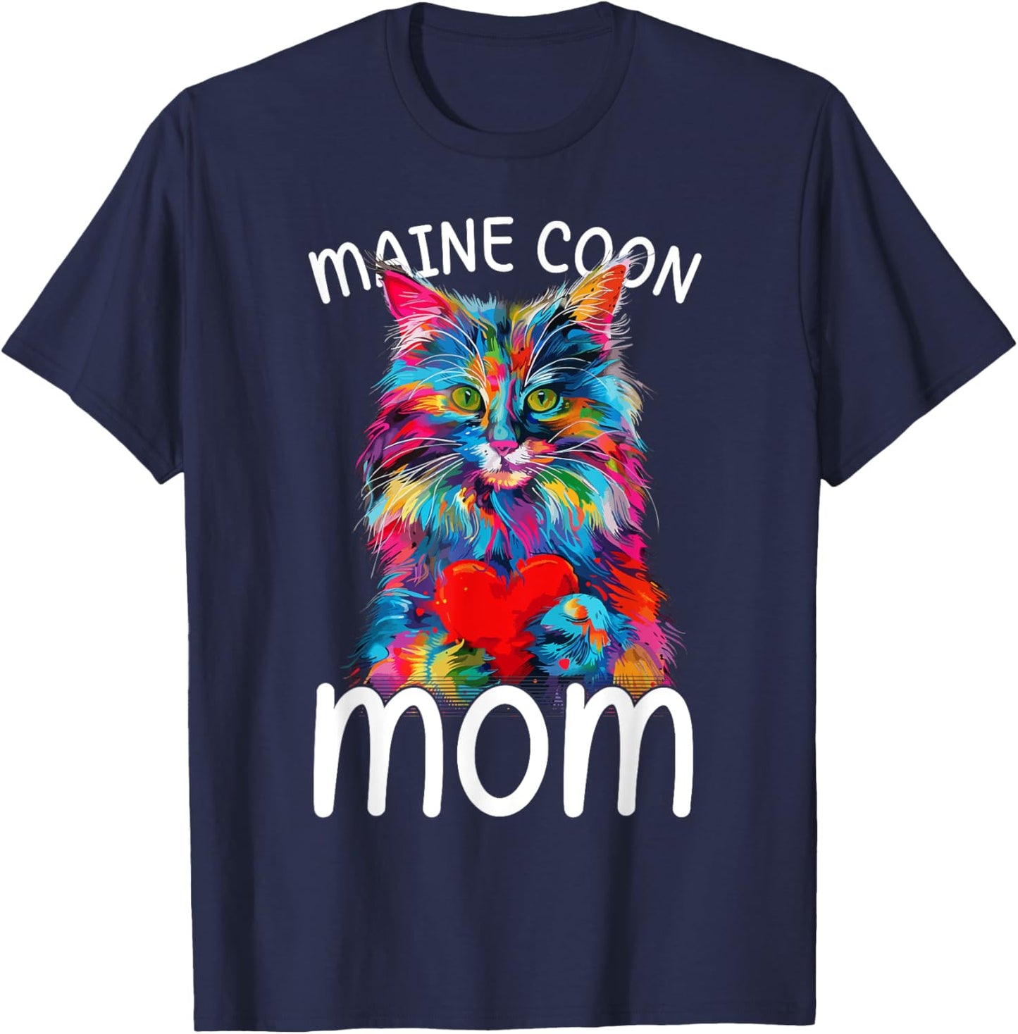 Maine Coon Cat Lovers Heart Design Maine Coon Cat Mom T-Shirt - T-Shirt | Navy