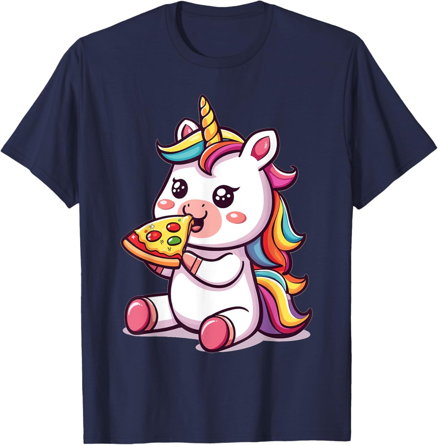 Funny Unicorn eating Pizza Graphic T-Shirt - T-Shirt | Navy