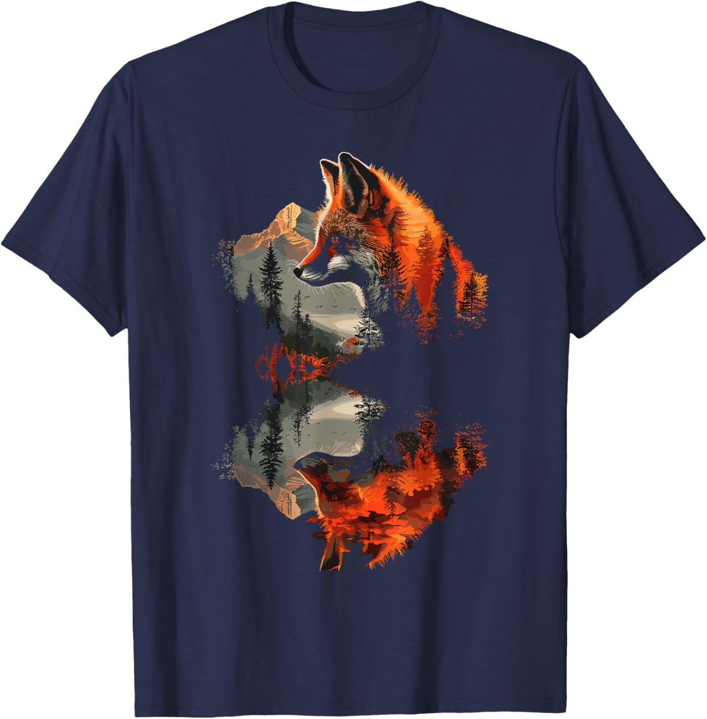 Fox Reflection Foxes Nature Wildlife T-Shirt - T-Shirt | Navy