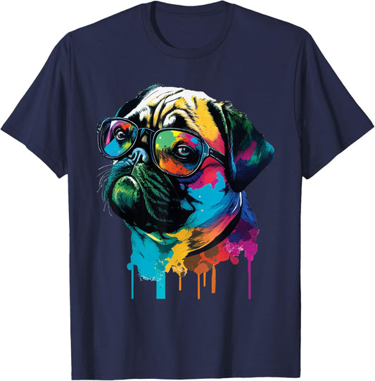 Colorful Pug Artwork - Dog Owner Pet Trainer Animal Lover T-Shirt - T-Shirt | Navy