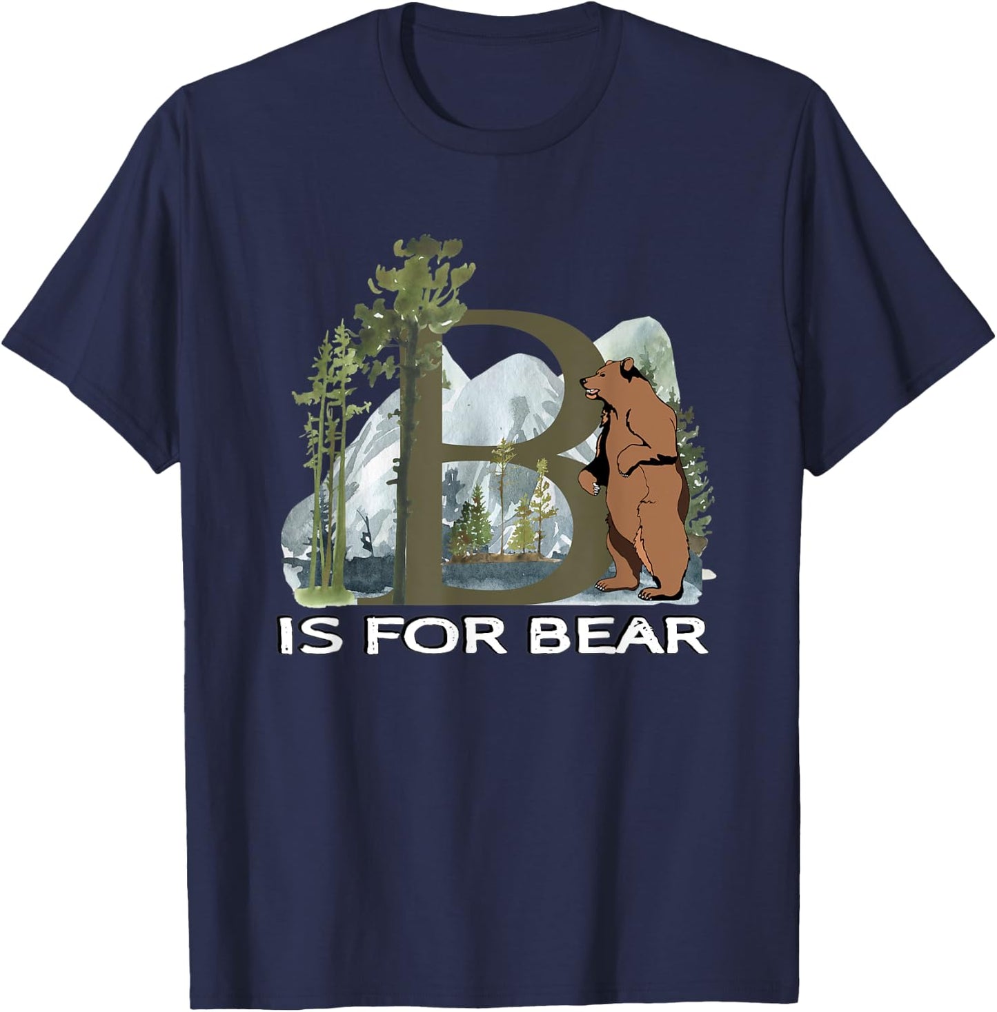 Brown Bear Animal Watercolor Nature Lover Alphabet Letter B T-Shirt - T-Shirt | Navy
