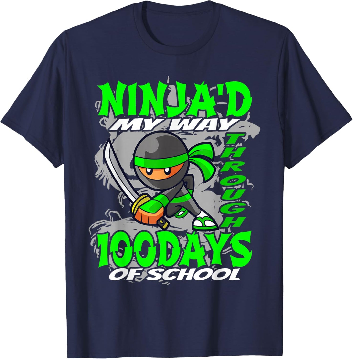 Ninja'd My Way Through 100 Days Of School - Ninja T-Shirt - T-Shirt | Navy
