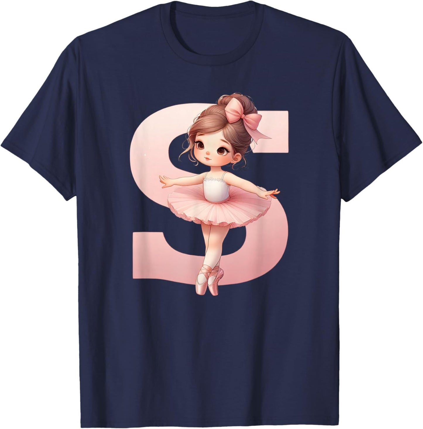 Ballerina Girl Dancing Name First Letter S Girly Tutu Ballet T-Shirt - T-Shirt | Navy