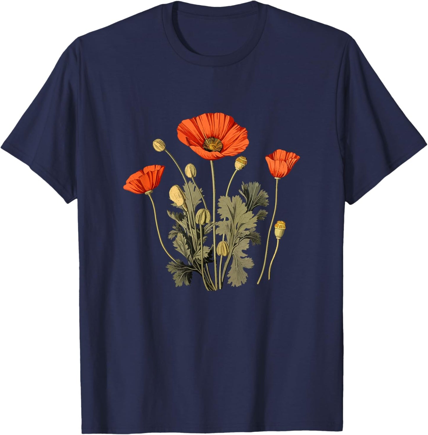 Vintage Kalifornische Mohnblume Blumen T-Shirt - T-Shirt | Navy