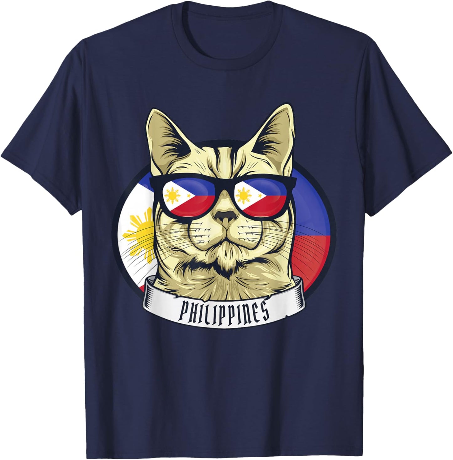 Filipino Patriotic Cat From Philippines Flag Pride Country T-Shirt - T-Shirt | Navy