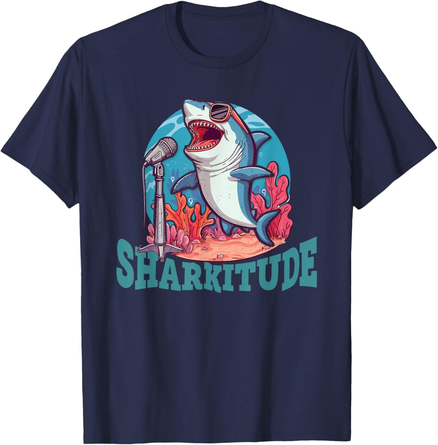 Sharkitude Shark Singing With Attitude T-Shirt - T-Shirt | Navy