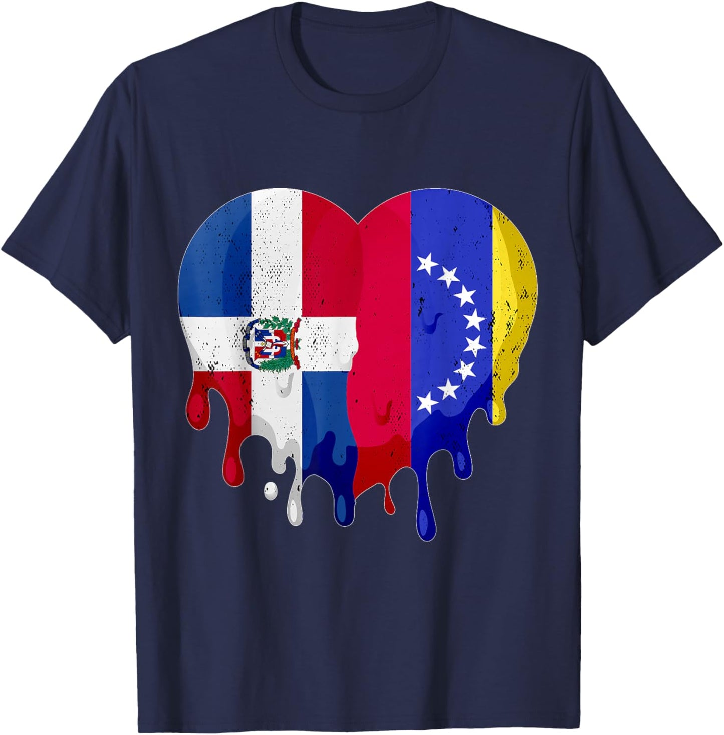 Dominican Republic Venezuela Flag Heart Citizen Patriot T-Shirt - T-Shirt | Navy