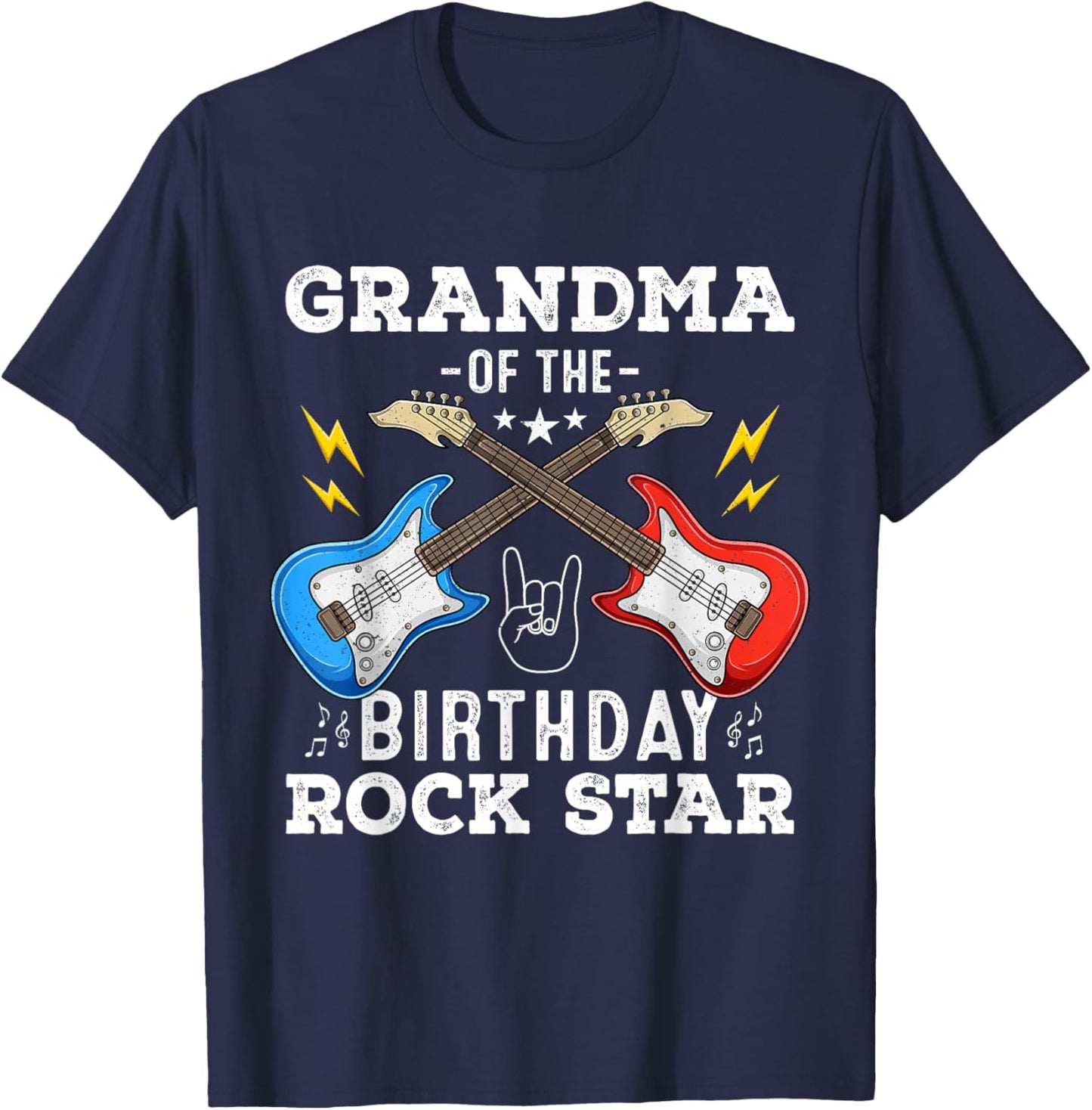Grandma Of The Birthday Rock Star Guitar Themed Birthday T-Shirt - T-Shirt | Navy