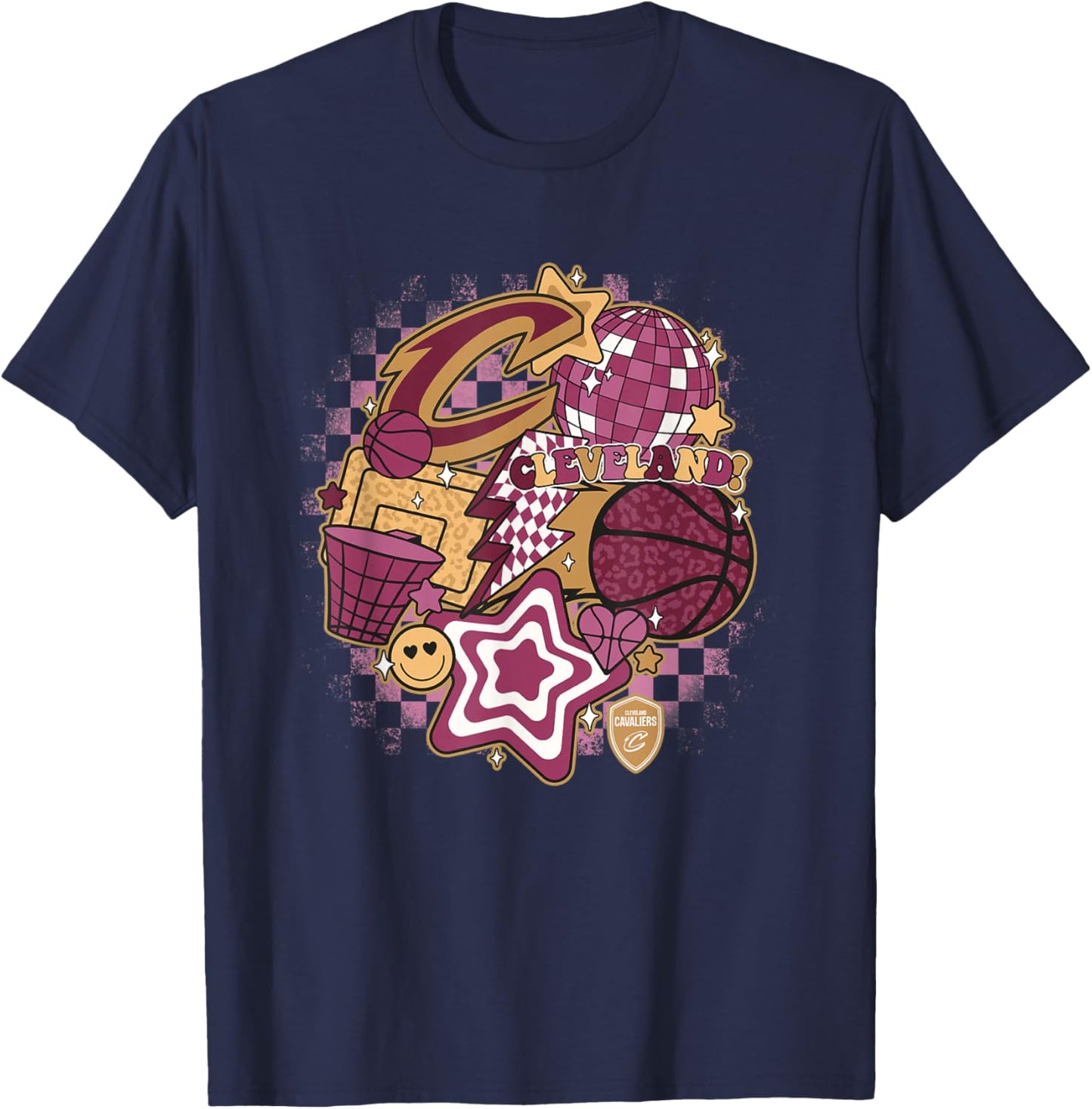 NBA Cleveland Cavaliers Psychedelic Basketball Collage , Small, White T-Shirt - T-Shirt | Navy