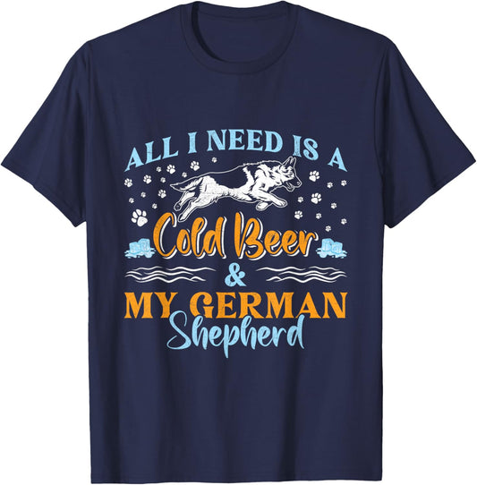 German Shepherd ALL I WANT IS COLD BEER Funny Men's T-Shirt - T-Shirt | Navy