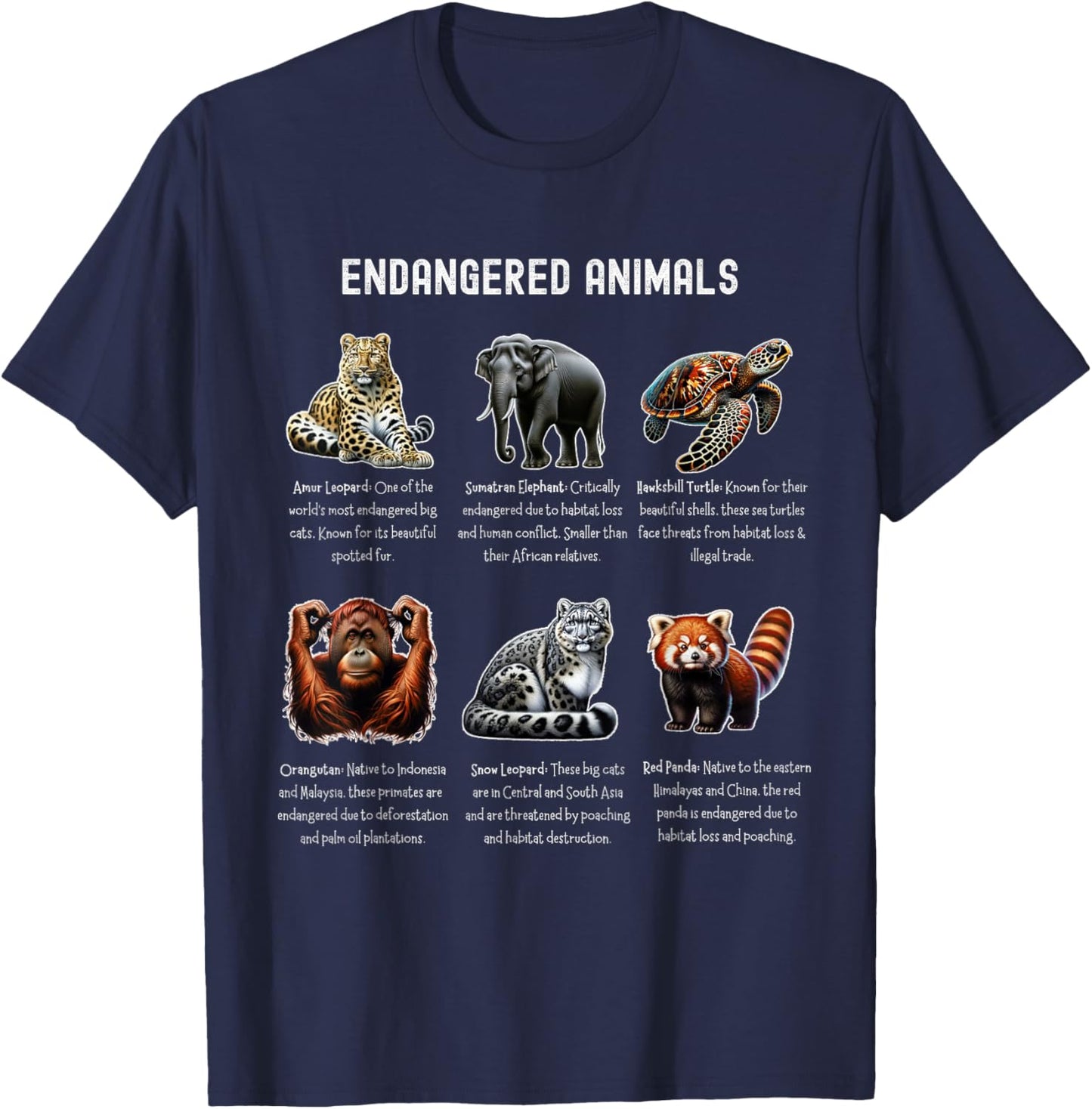 Educational Endangered Species Conservation Awareness T-Shirt - T-Shirt | Navy