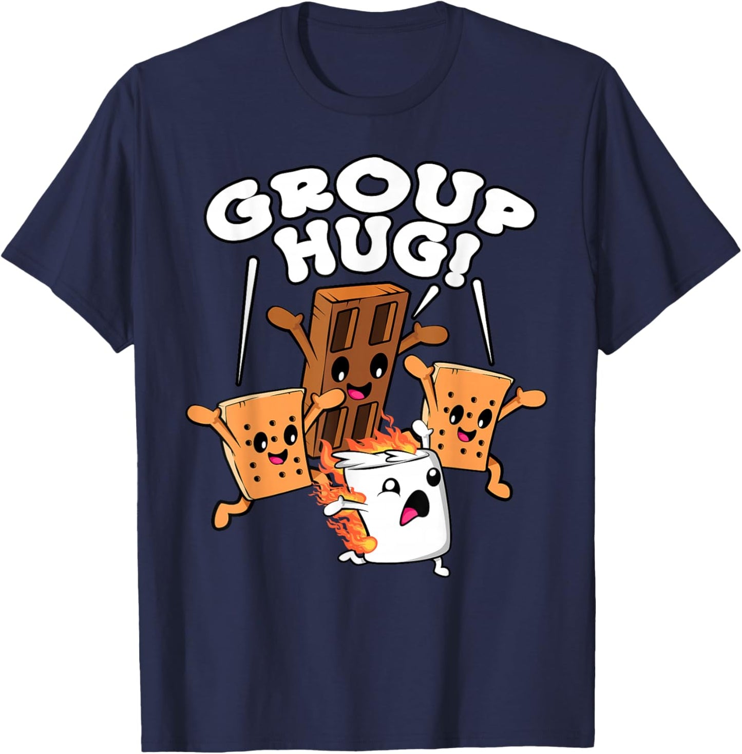 Funny Camping Smores Group Hug Marshmallow Chocolate Camper T-Shirt - T-Shirt | Navy
