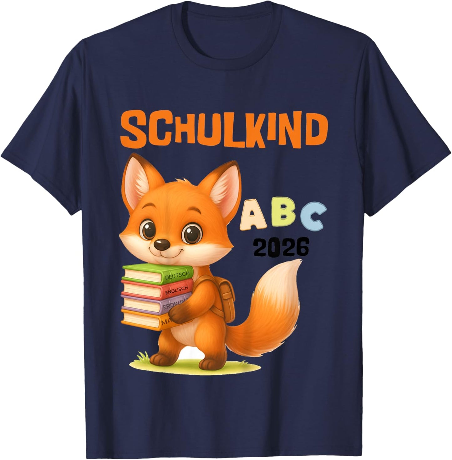 Kinder Schulkind 2026 Fuchs ABC Motiv Einschulung Jungen T-Shirt - T-Shirt | Navy