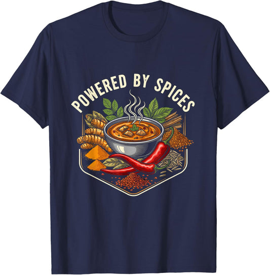 Powered by Spices Funny Curry Lover Asian Food Fan T-Shirt - T-Shirt | Navy