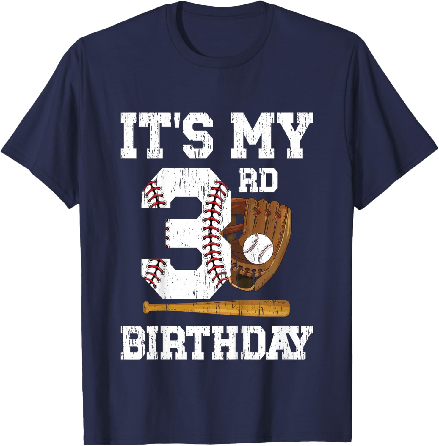 Kids My 3rd Birthday Baseball Boy Three Year Old Baseball Player T-Shirt - T-Shirt | Navy