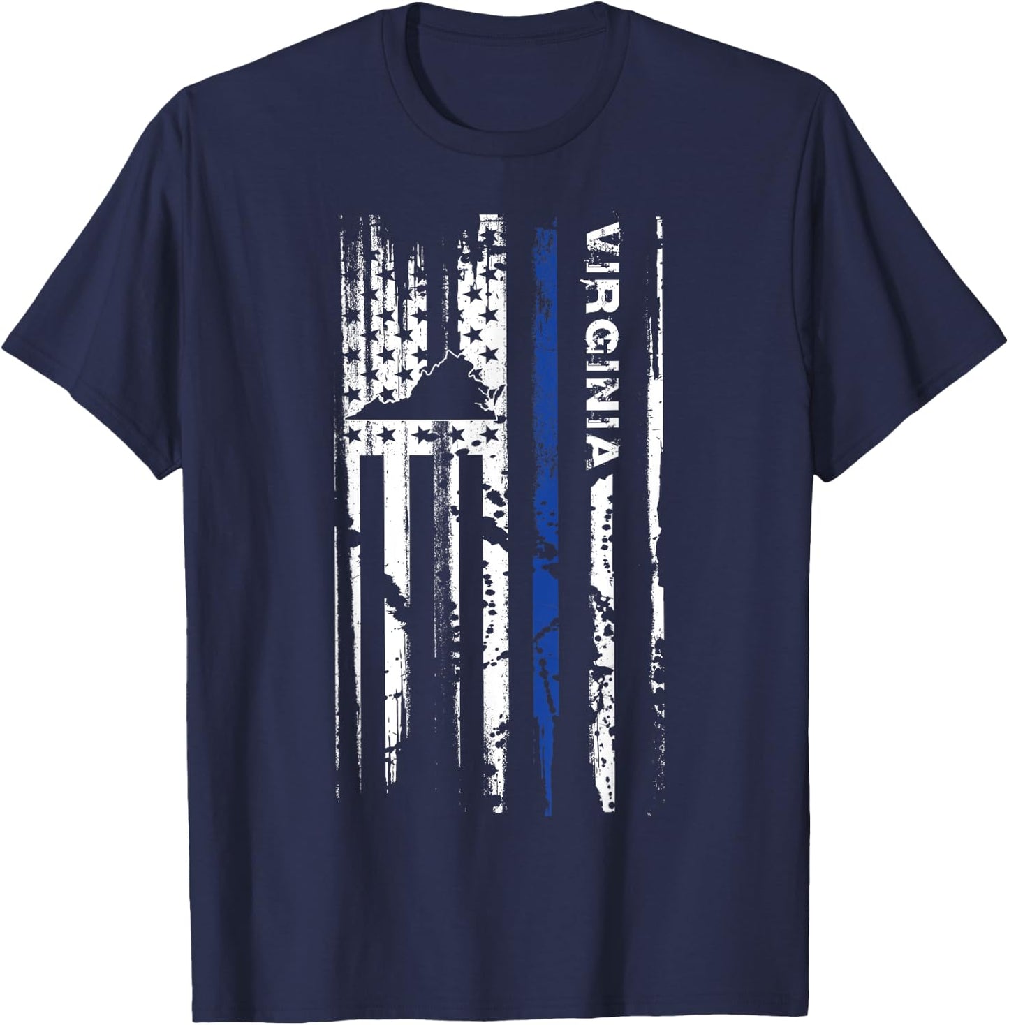 Virginia Cop Thin Blue Line LEO Police American Flag Men T-Shirt - T-Shirt | Navy