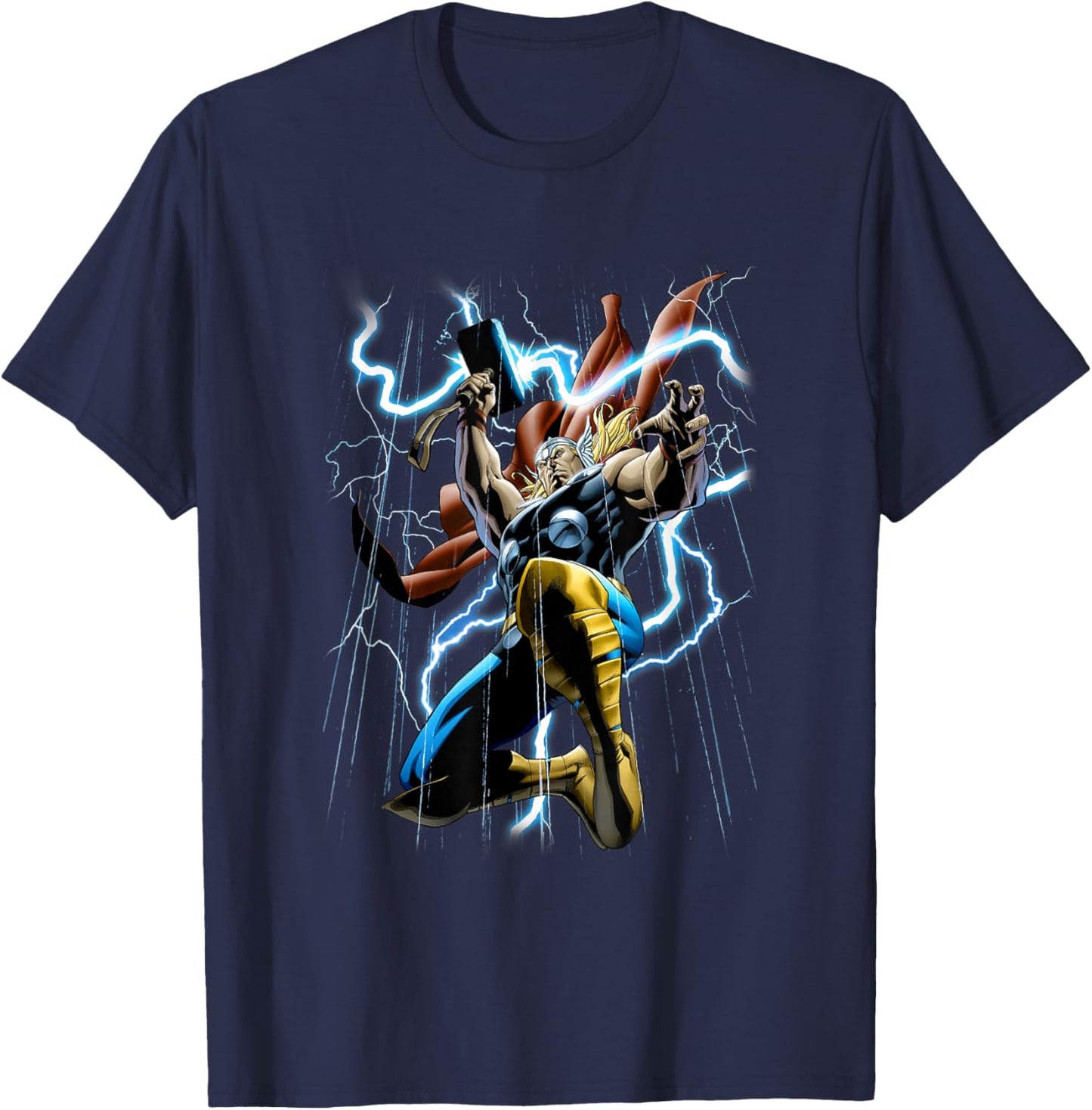 Marvel Comics Retro Classic Thunder & Lightning Mighty Thor T-Shirt - T-Shirt | Navy