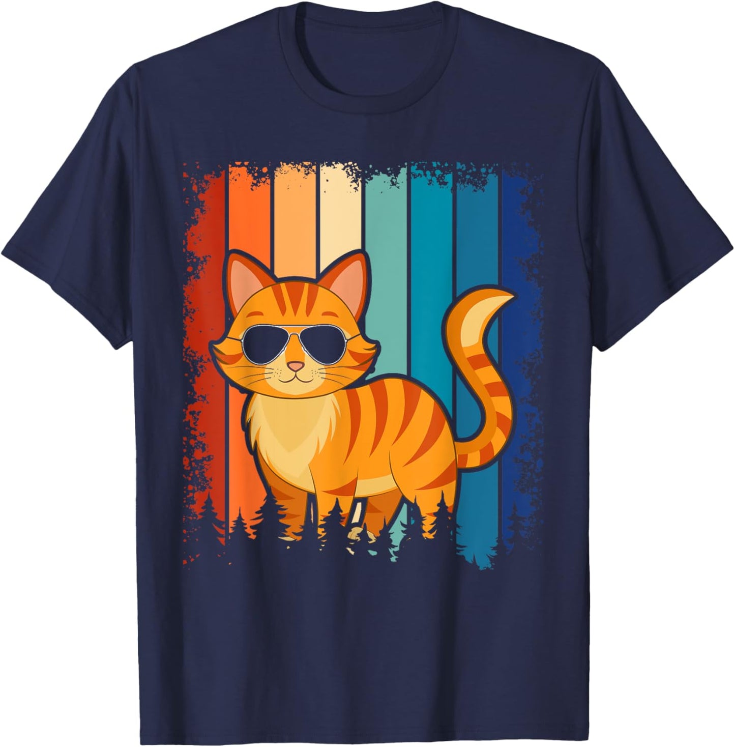 Vintage Style Orange Tabby Cat Friendly Wearing Sunglasses T-Shirt - T-Shirt | Navy