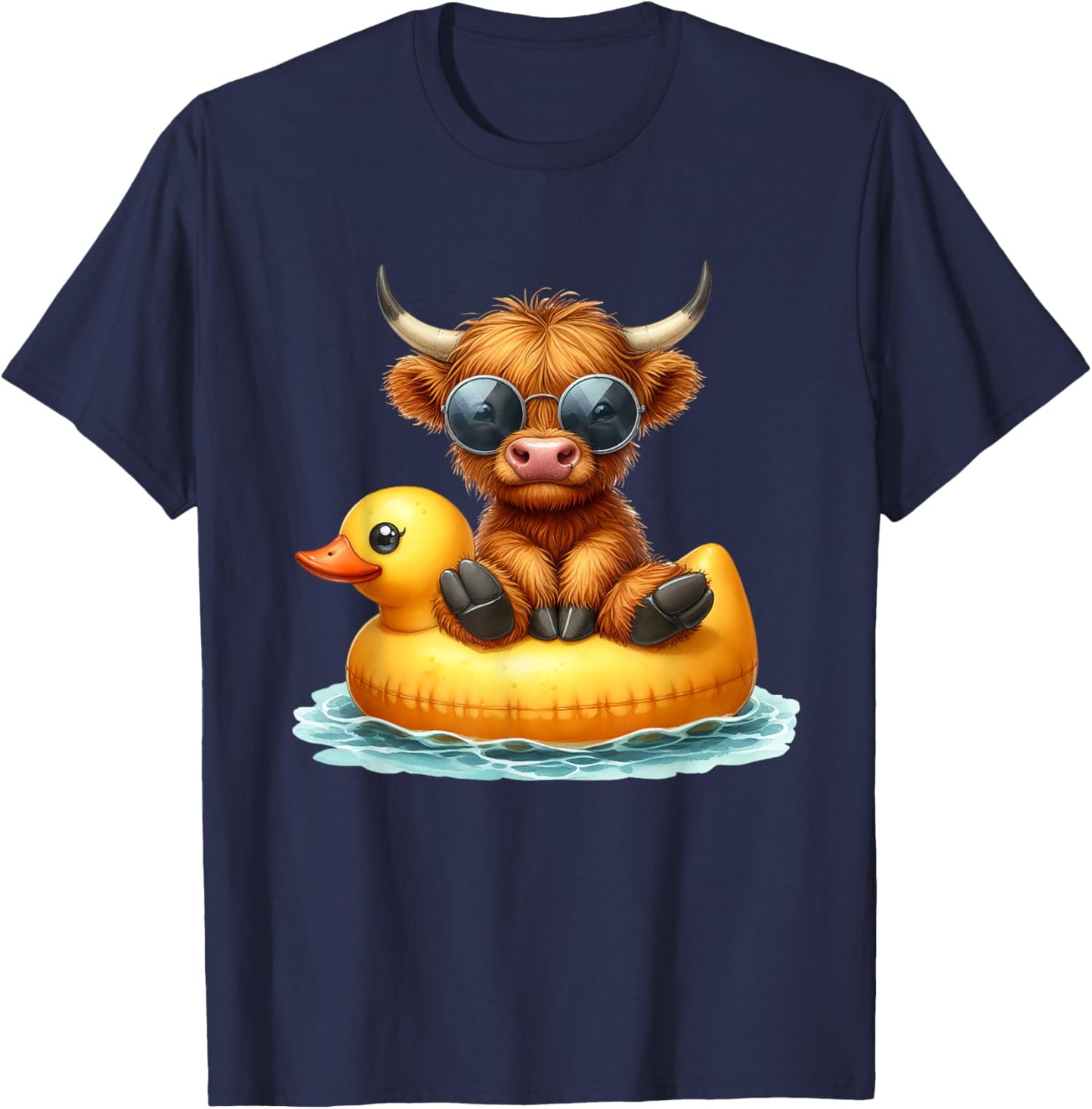 Cute Highland Cow Duck Pool Float Summer Vibes Swimming T-Shirt - T-Shirt | Navy