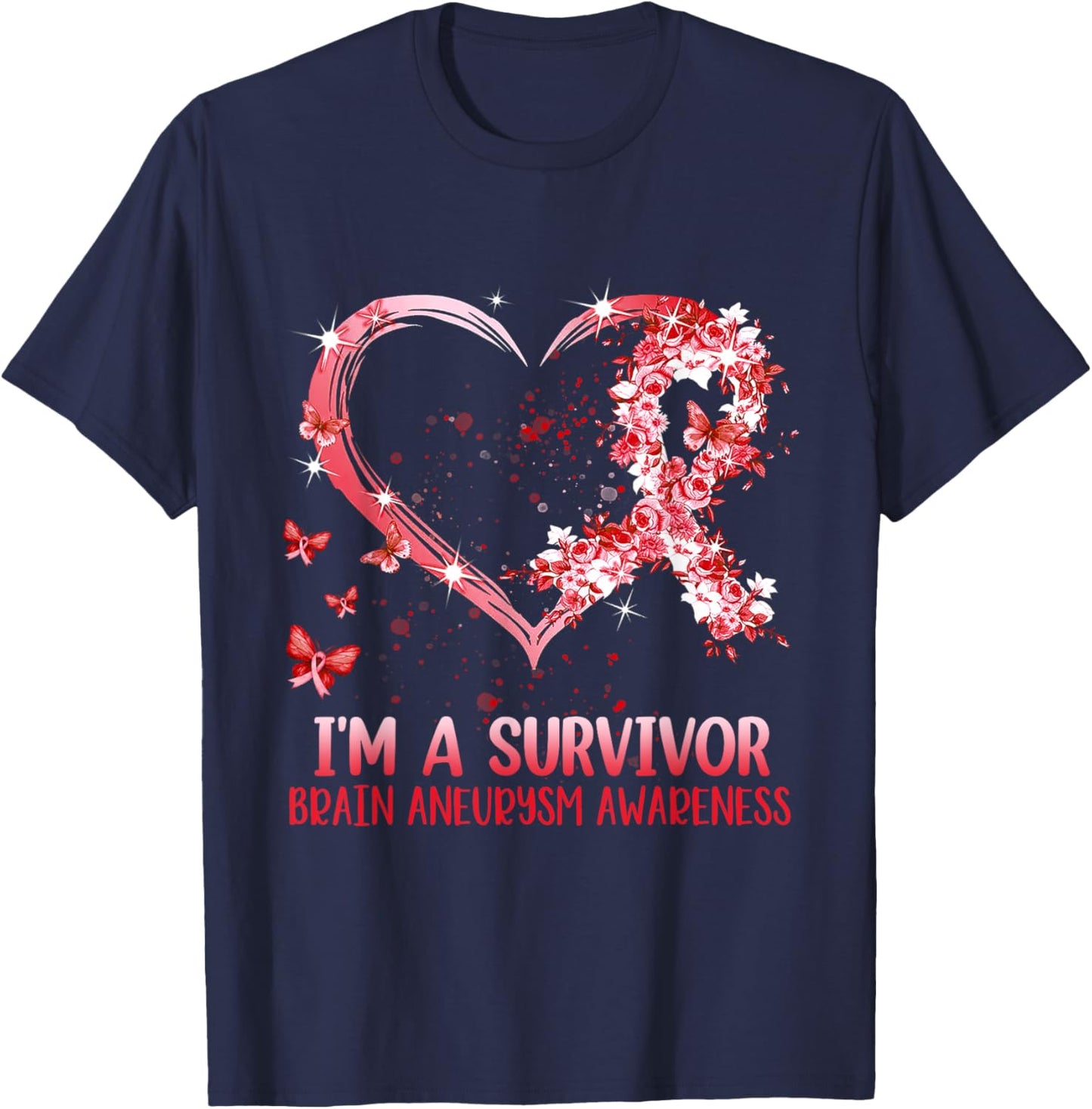 I'm A Survivor Brain Aneurysm Awareness Burgundy Heart T-Shirt - T-Shirt | Navy