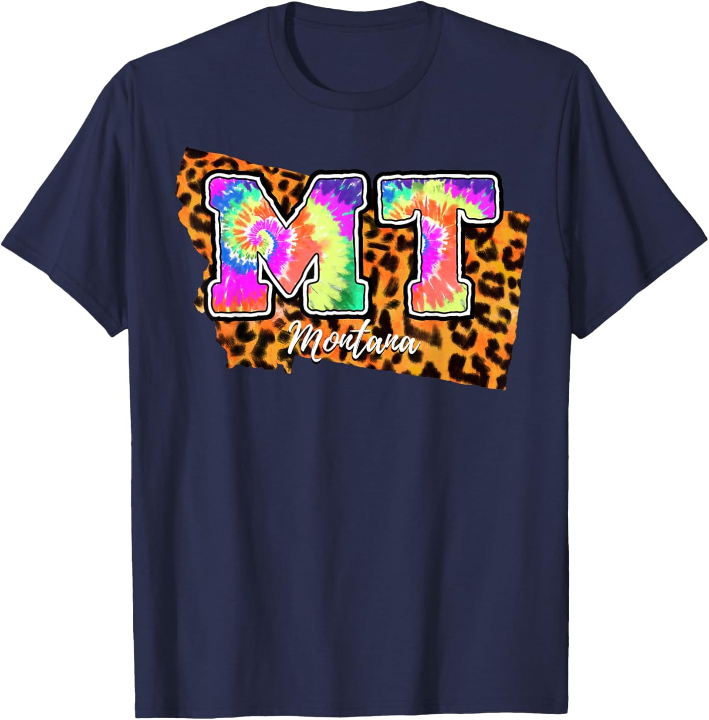 Big Sky Country Montana MT Map Tie Dye Treasure State T-Shirt - T-Shirt | Navy