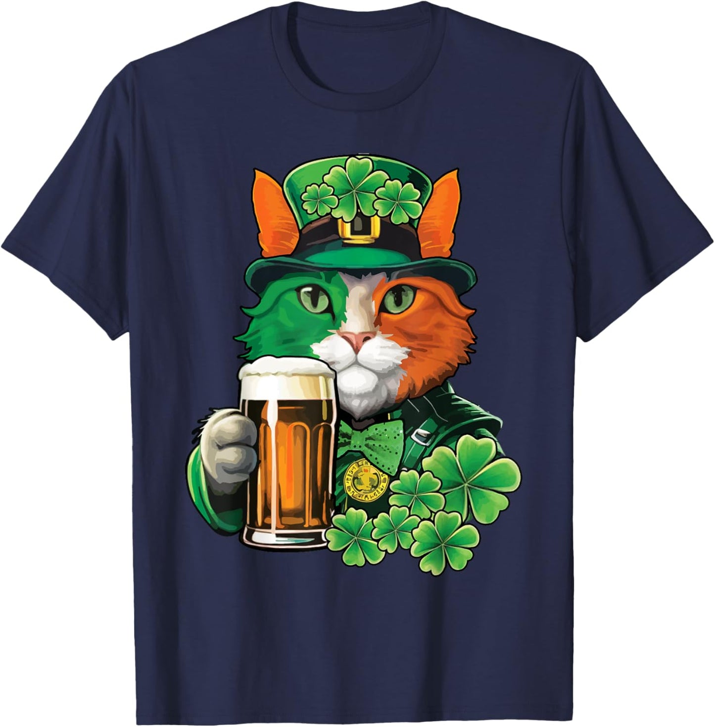 Cat Holding Beer St Patricks Day Saint Patricks Day T-Shirt - T-Shirt | Navy