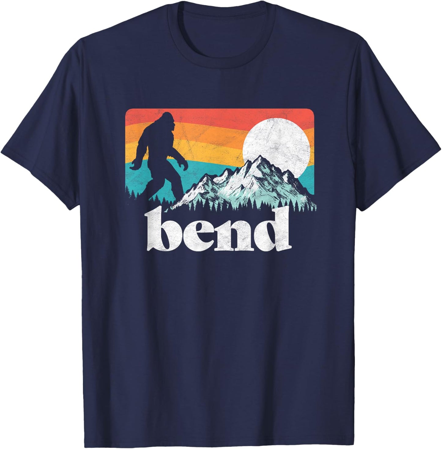 Bend Oregon Retro Bigfoot Mountains Vintage Graphic T-Shirt - T-Shirt | Navy