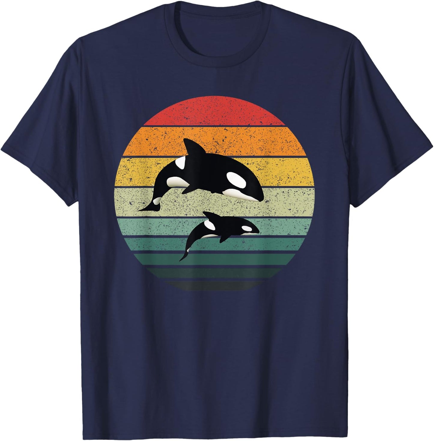 Orca Family Vintage Retro Art, Killer Whale Family T-Shirt - T-Shirt | Navy