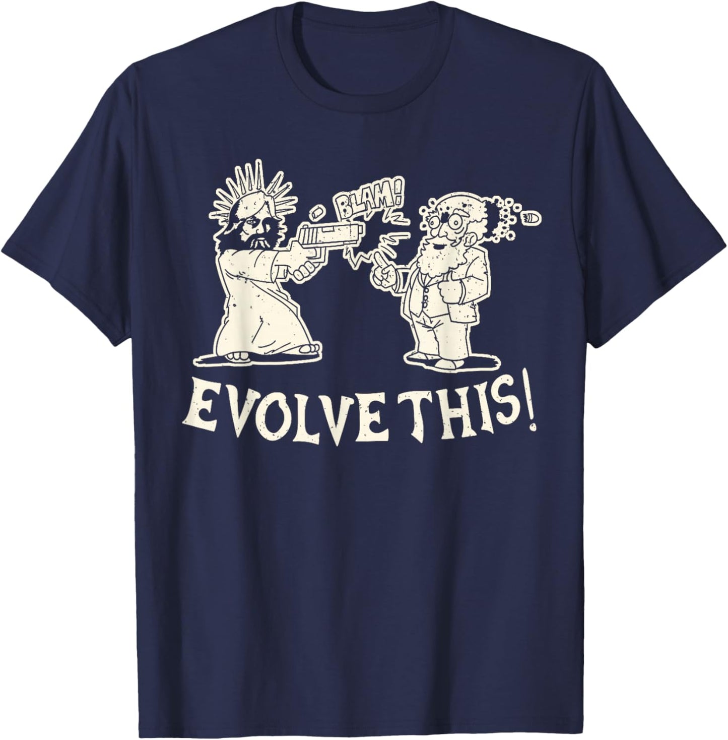 Vintage Evolve This Jesus And Darwin 3 T-Shirt - T-Shirt | Navy