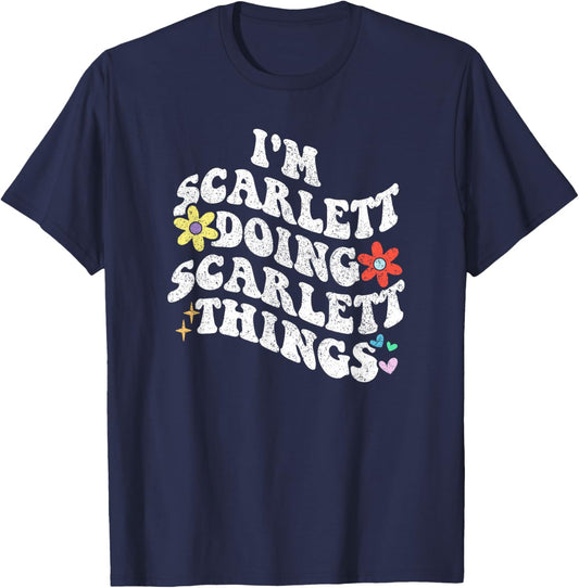 Personalized Name Mothers Day outfit Retro Groovy Im SCARLETT Doing SCARLETT Things Funny T-Shirt - T-Shirt | Navy