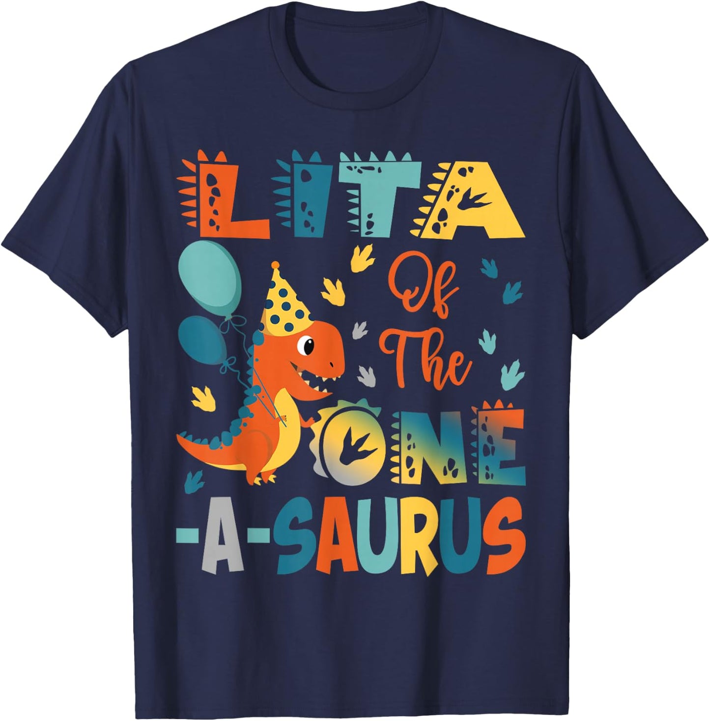Lita Of The One-A-Saurus 2Nd Birthday Dinosaur Party T-Shirt - T-Shirt | Navy
