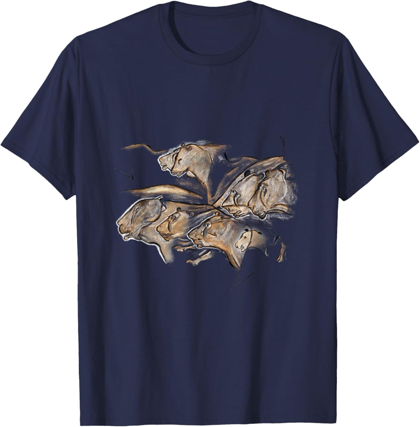 Prehistoric Stone Age Cave Painting of Lions from Chauvet T-Shirt - T-Shirt | Navy